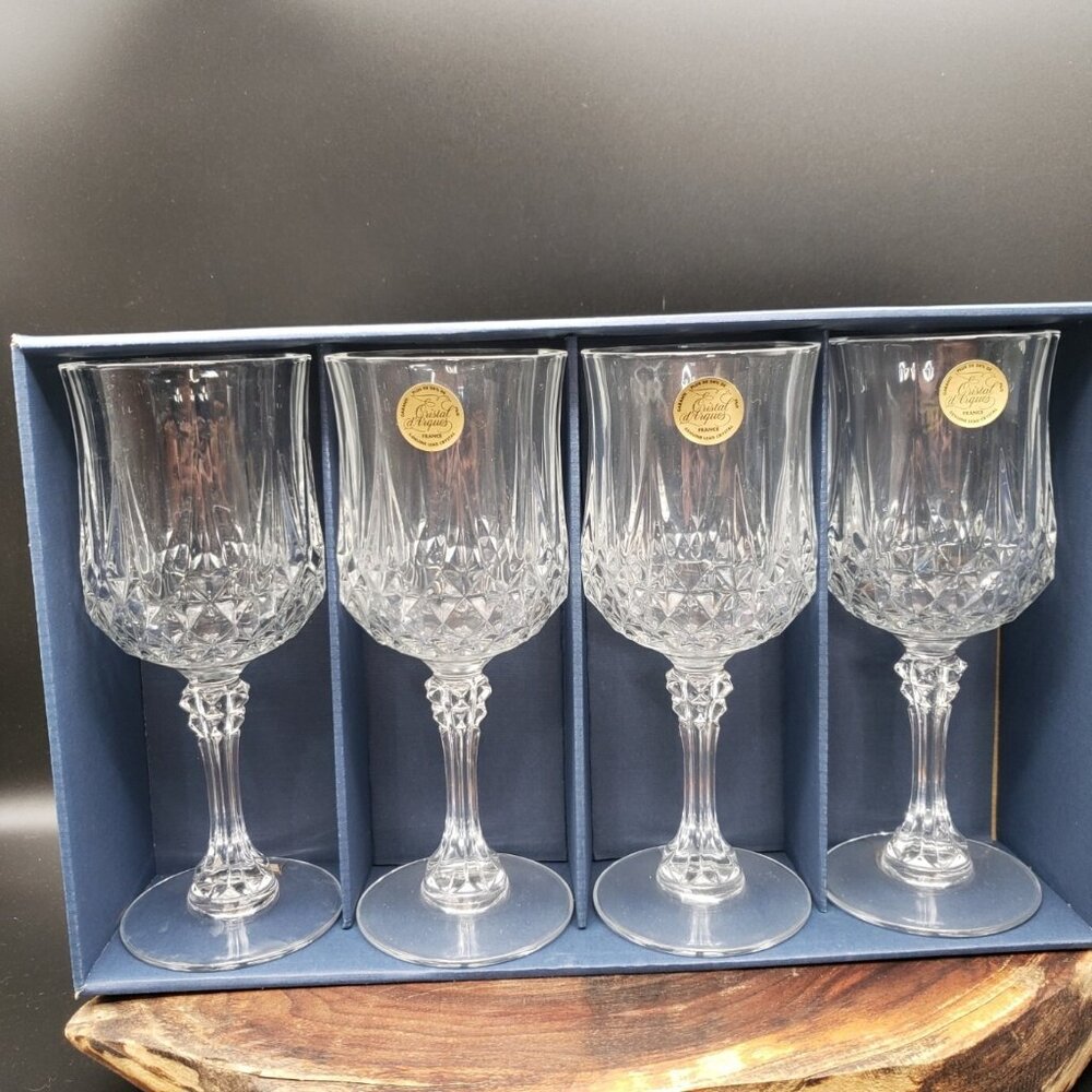 Cristal D'Arques Longchamp Water Goblets 7" Set of 4 in Box 3 w/ Stickers VTG